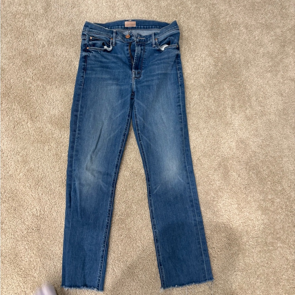 MOTHER Women's Straight Leg Blue Jeans